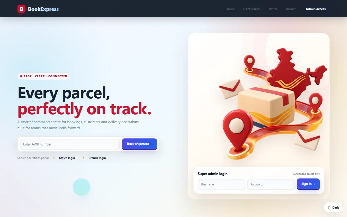 BookExpress logistics software homepage UI
