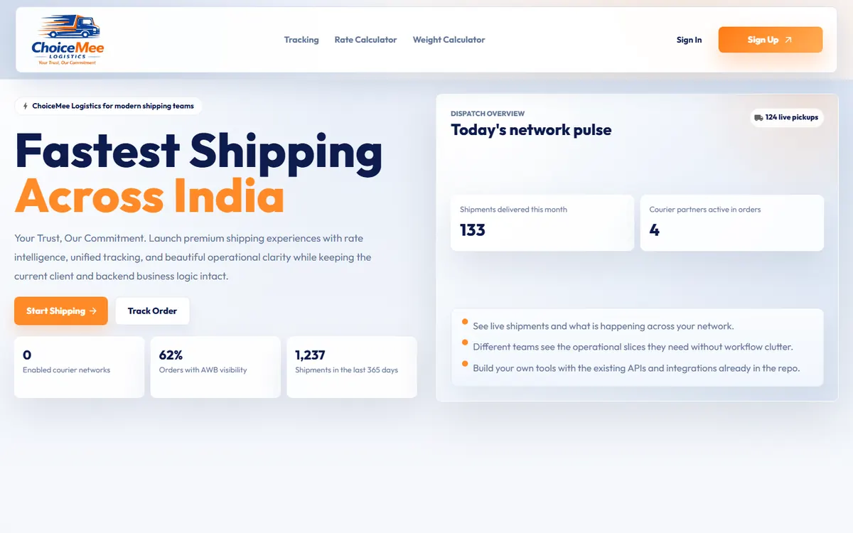 ChoiceMee logistics software homepage UI