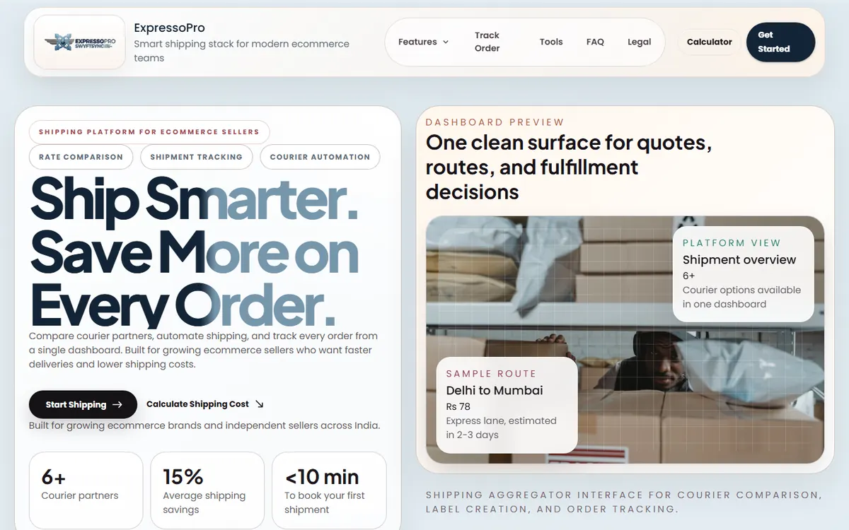 ExpressoPro logistics software homepage UI