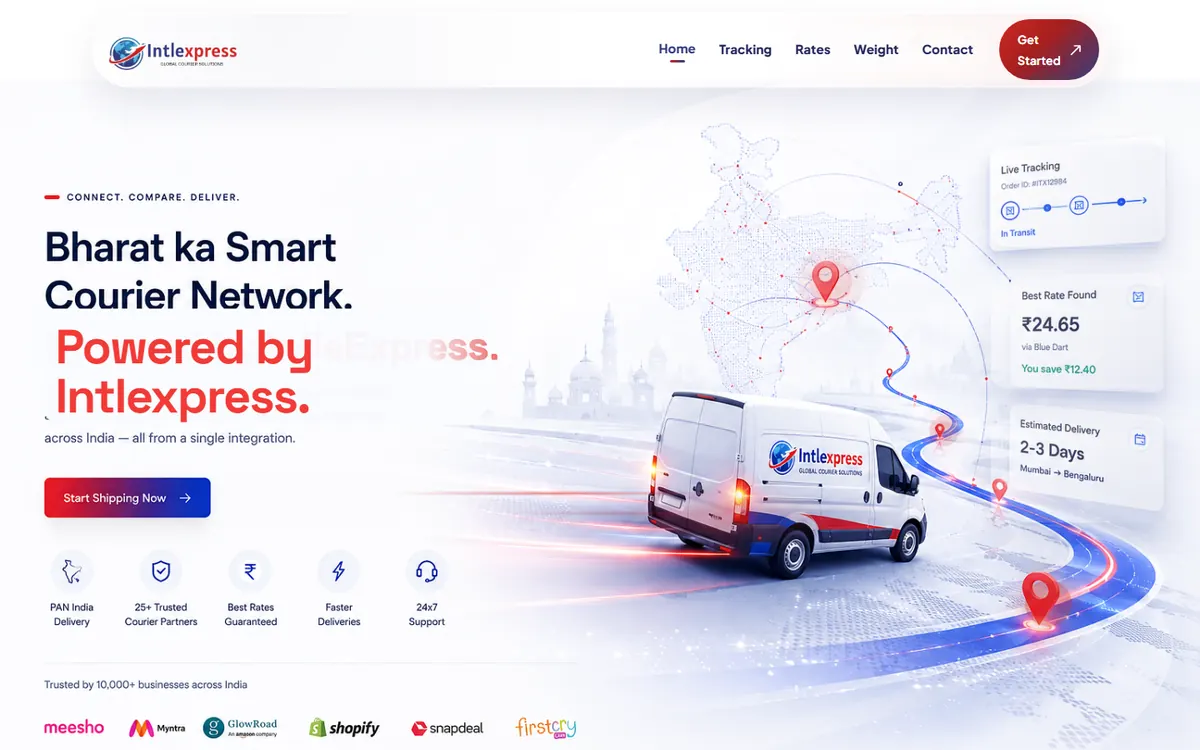 IntlExpress logistics software homepage UI