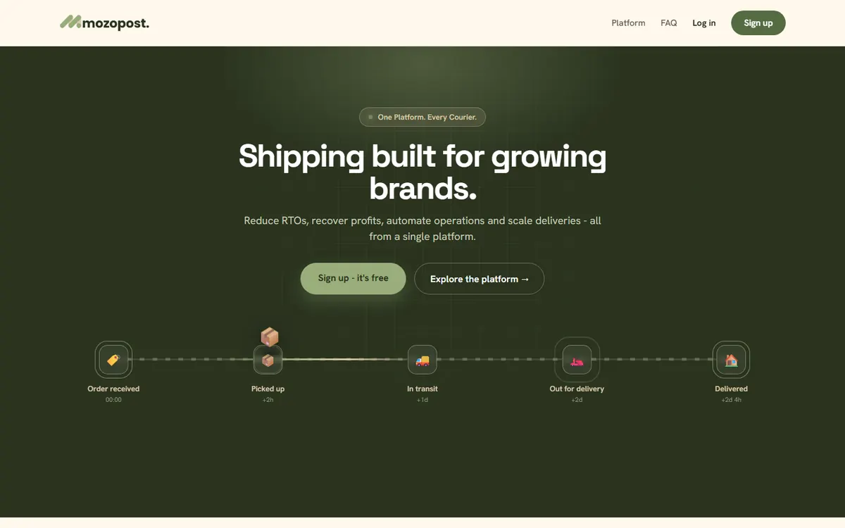 MozoPost logistics software homepage UI