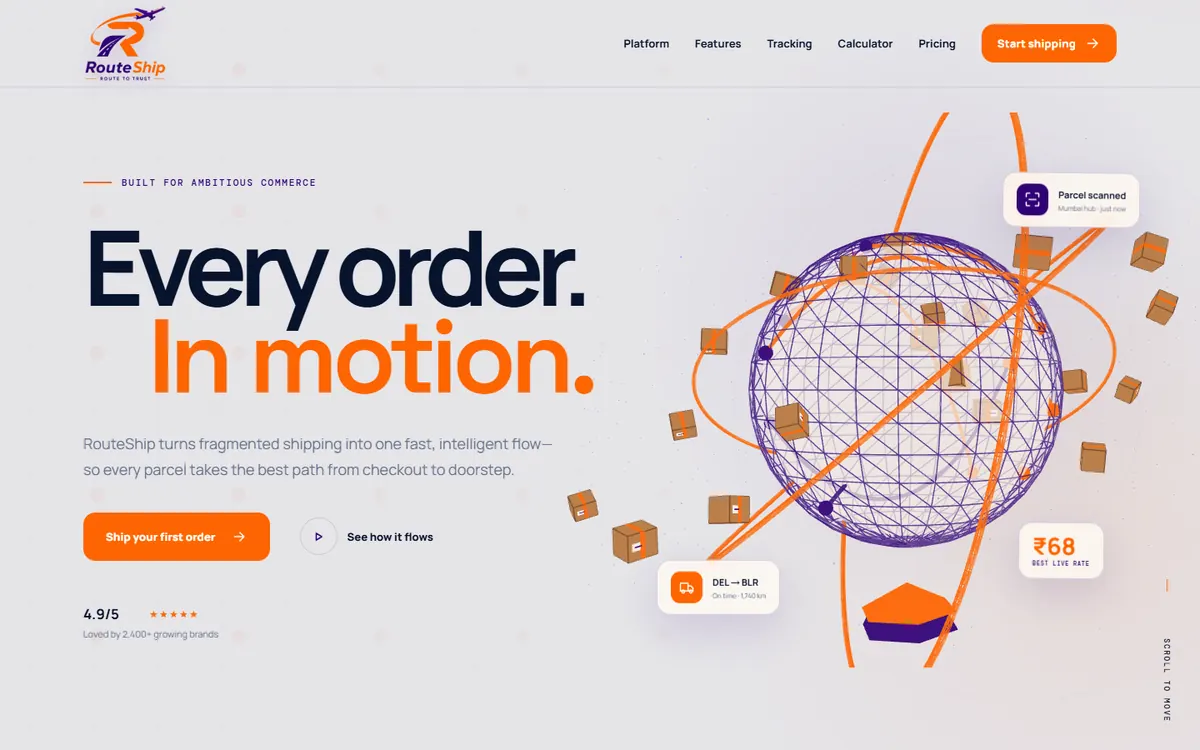 RouteShip logistics software homepage UI