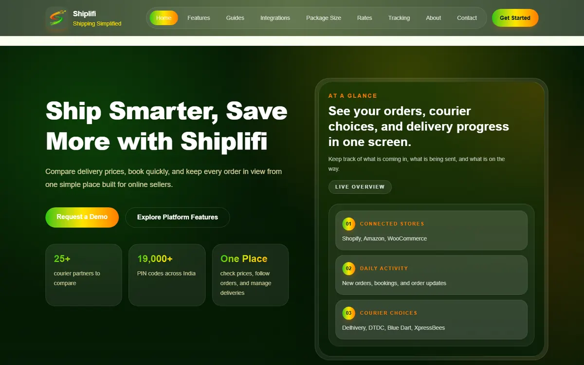Shiplifi logistics software homepage UI