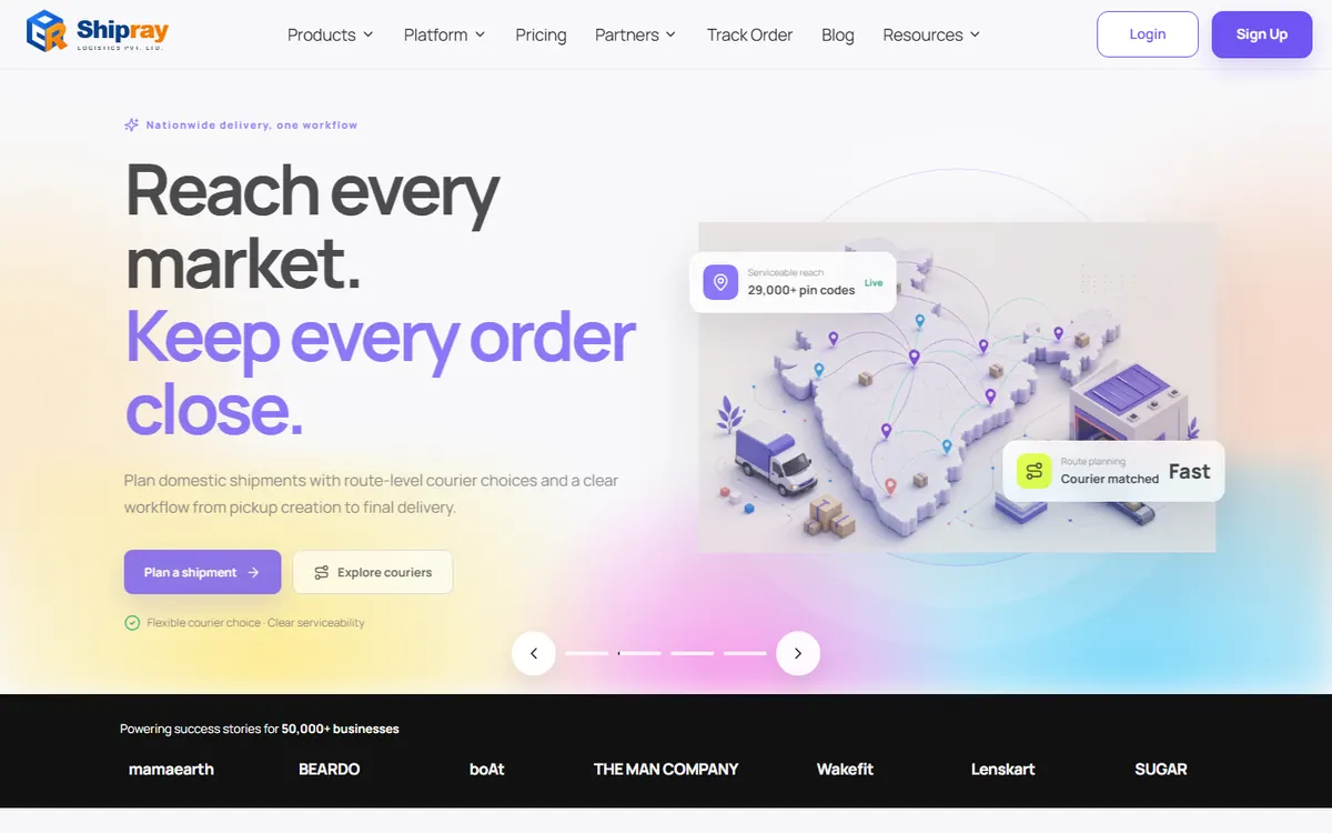 Shipray Logistics logistics software homepage UI