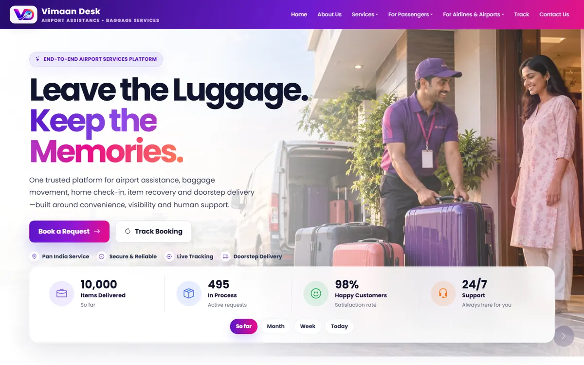 VimaanDesk logistics software homepage UI